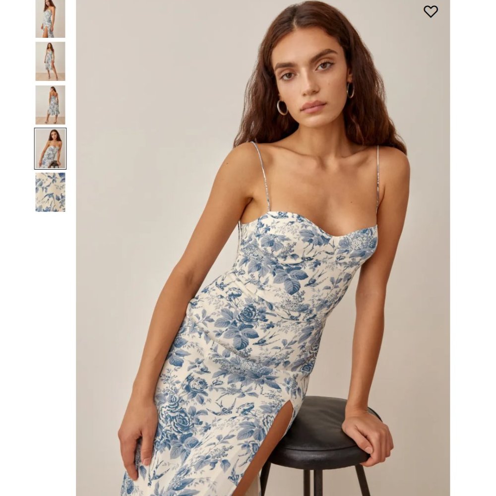 Reformation White and Blue Midi Dress
